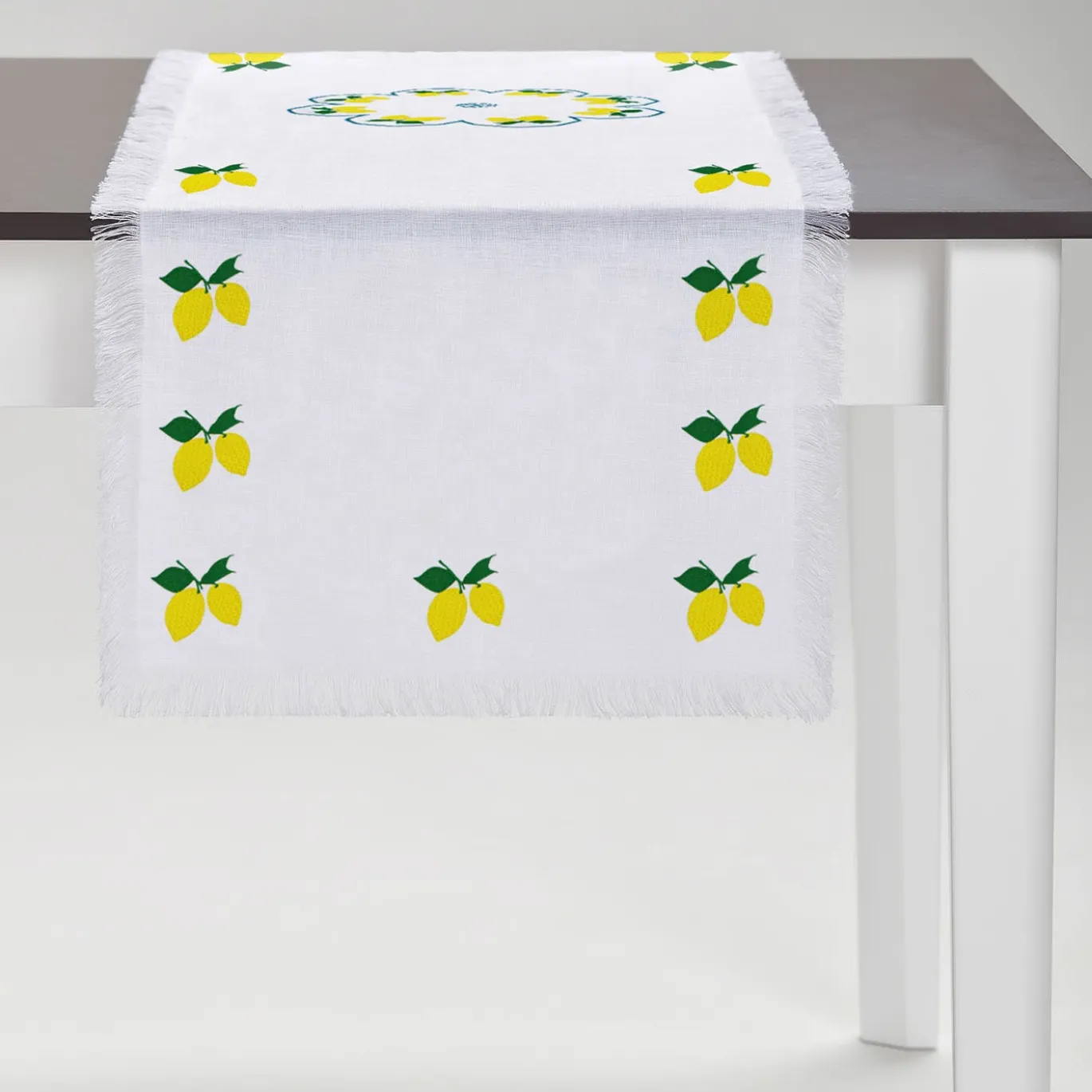 Runner bianco con frange multicolore Limoni