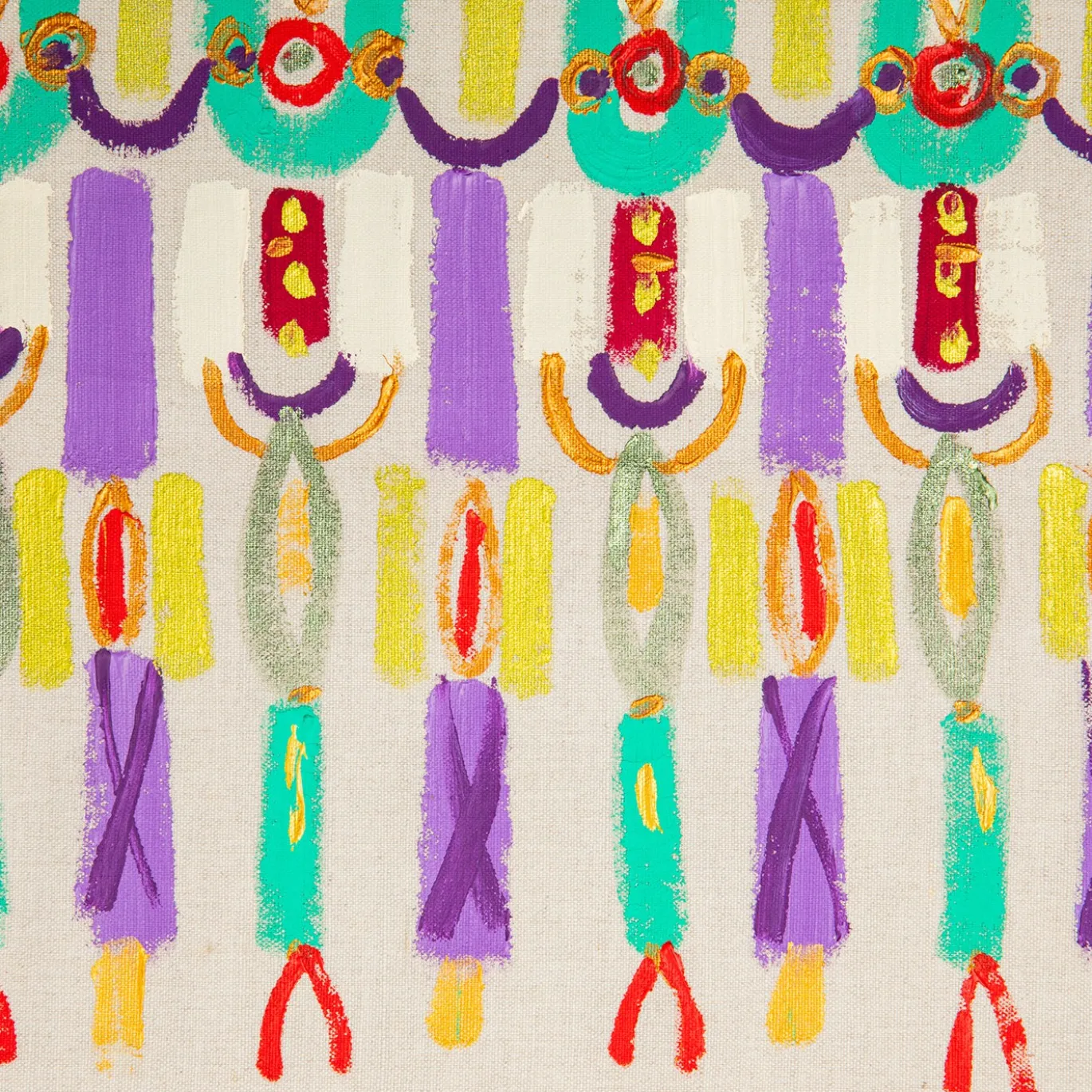Runner Colores in lino beige dipinto a mano