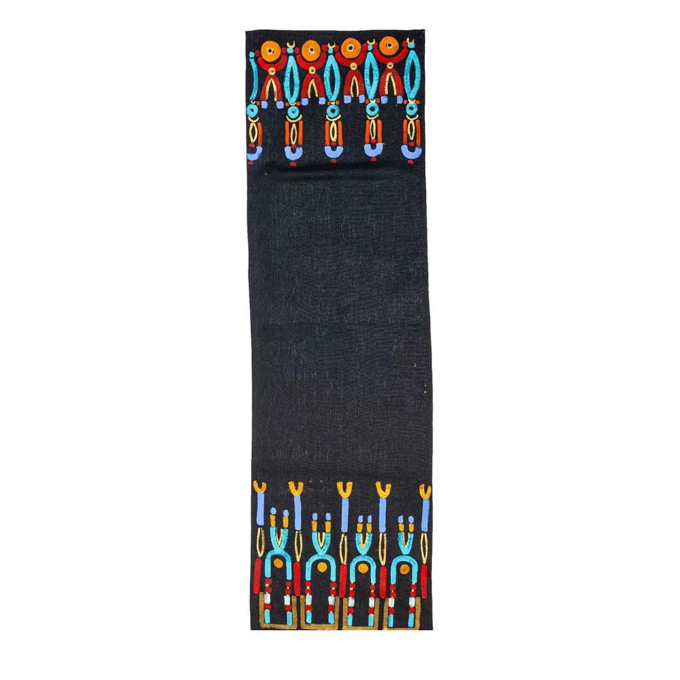 Runner Colores in lino nero dipinto a mano