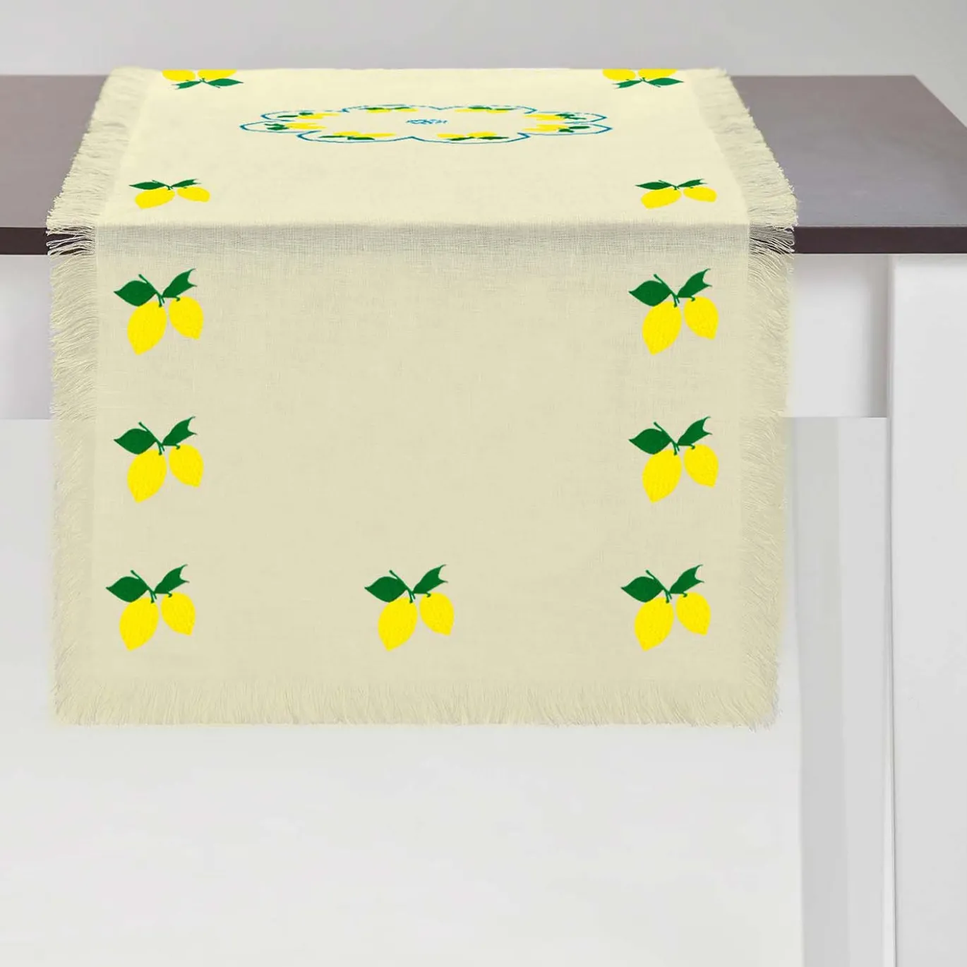 Runner giallo con frange multicolore Limoni