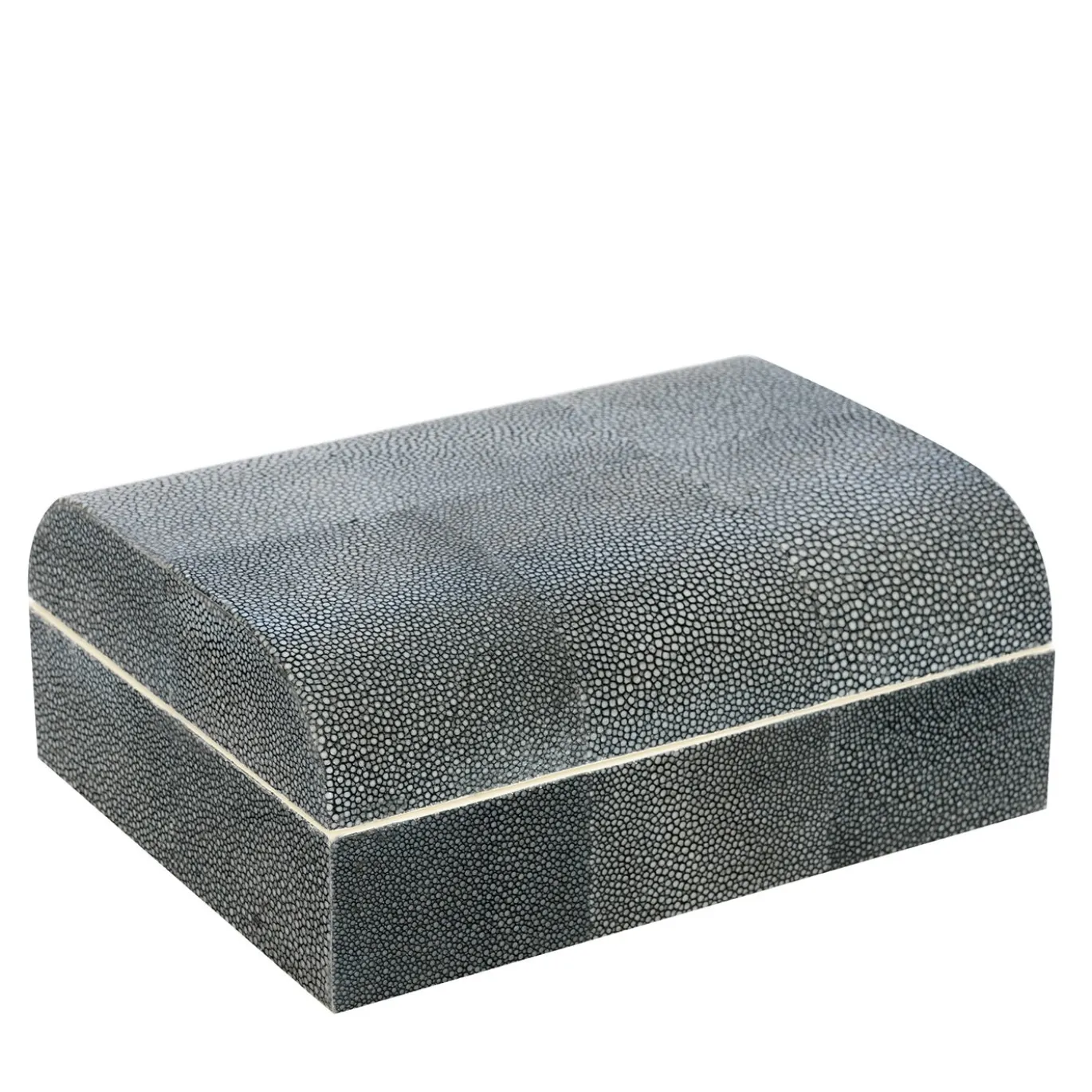 Scatola decorativa in pelle Galuchat blu con interno avorio
