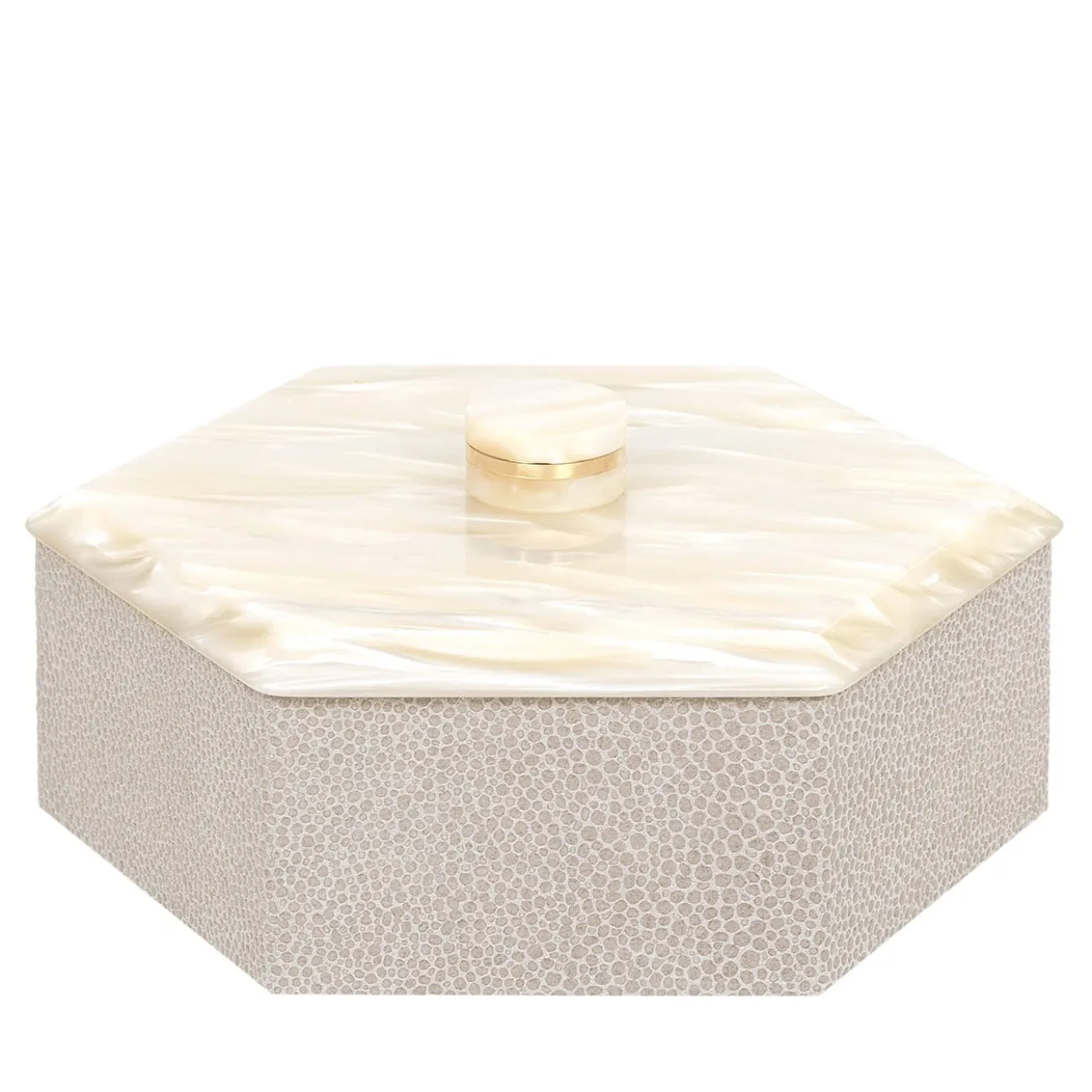 Scatola esagonale piccola Kelly con coperchio color crema
