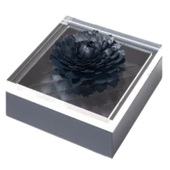 Scatola Fleur Dahlia quadrata piccola in pelle royal blue