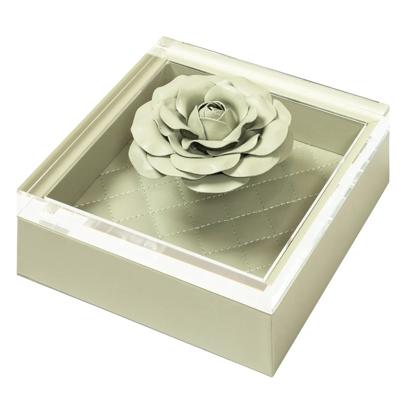 Scatola Fleur Rose quadrata piccola in pelle verde celadon