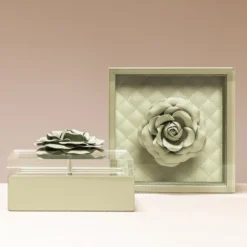 Scatola Fleur Rose quadrata piccola in pelle verde celadon