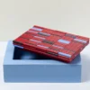 Scatola in ceramica azzurro Triadi e Rivolti con coperchio in mosaico rosso