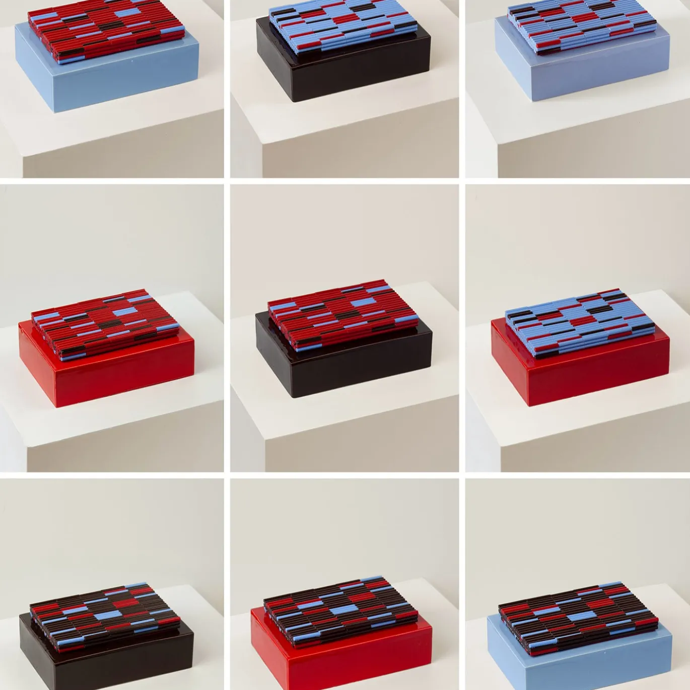 Scatola in ceramica rossa Triadi e Rivolti con coperchio in mosaico marrone