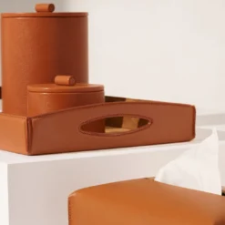 Scatola media per gioielli in pelle caramello