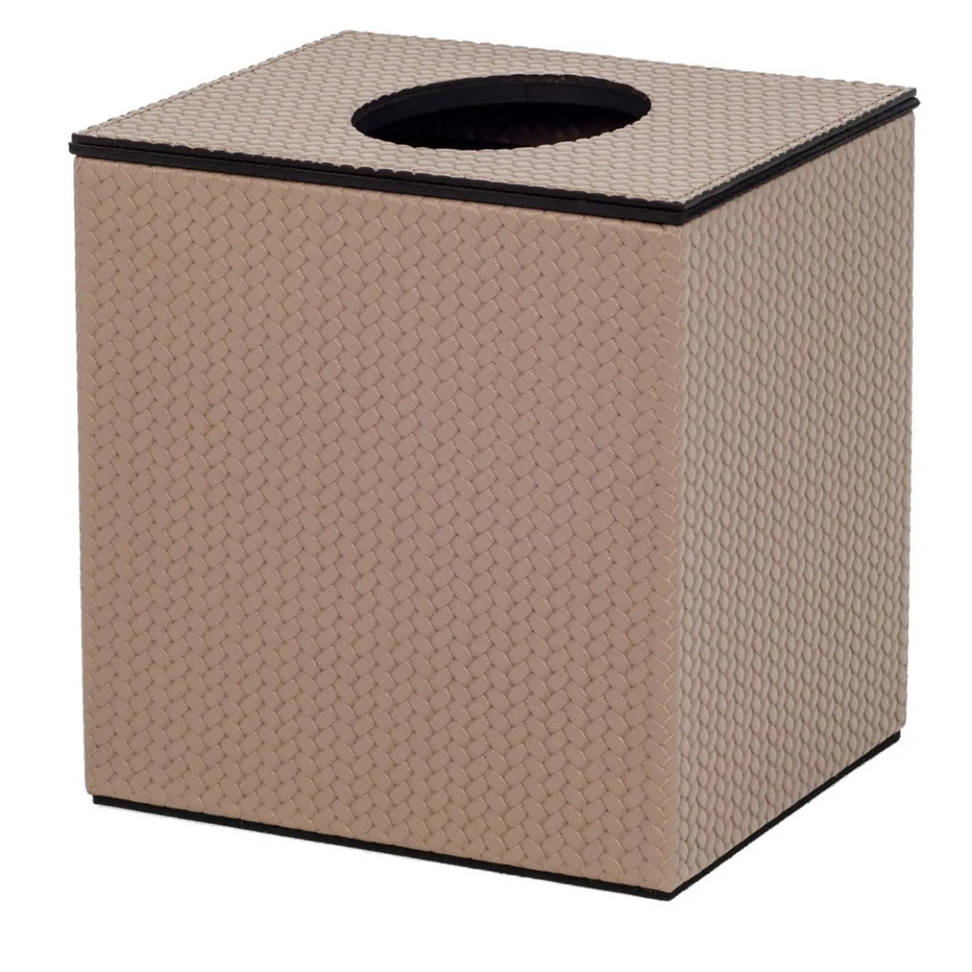 Scatola portafazzoletti quadrata in pelle taupe con coperchio magnetico