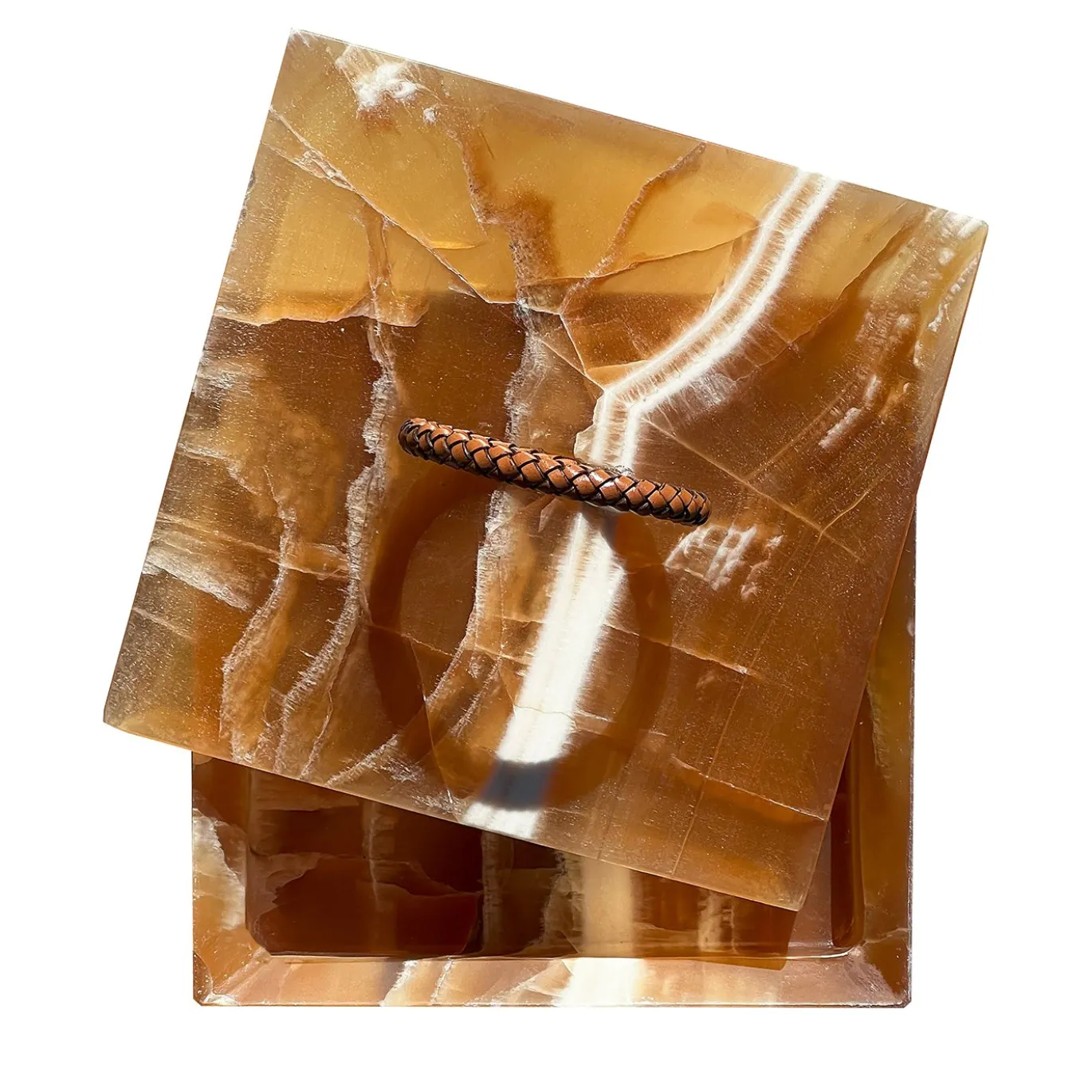 Scatola rettangolare Brigitte in Onice color caramello