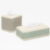 Scatola rettangolare in pelle e rattan verde Antibes
