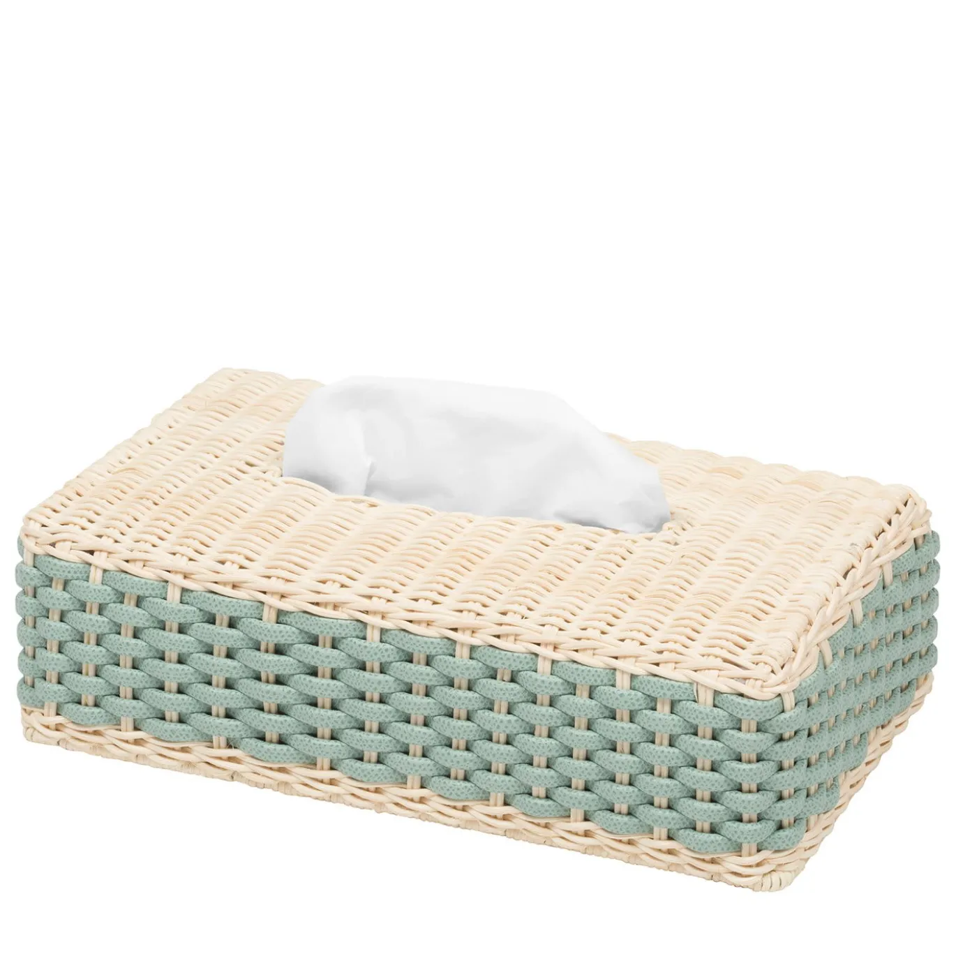 Scatola rettangolare in pelle e rattan verde Antibes