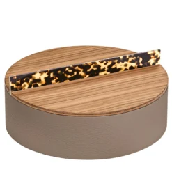 Scatola rotonda Dama Tortoise in legno di noce e pelle