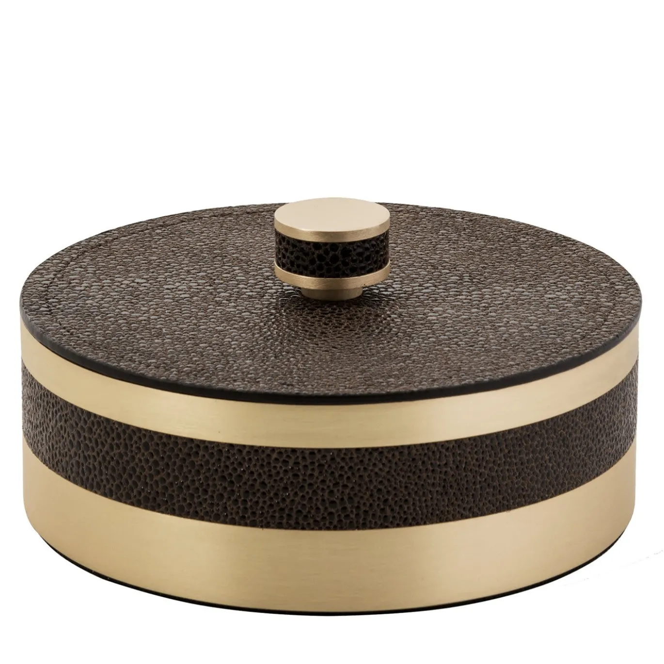 Scatola rotonda grande Saturno marrone con coperchio