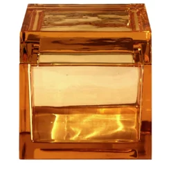 Scatola scultorea in cristallo soffiato a mano Palmi Amber