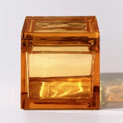 Scatola scultorea in cristallo soffiato a mano Palmi Amber