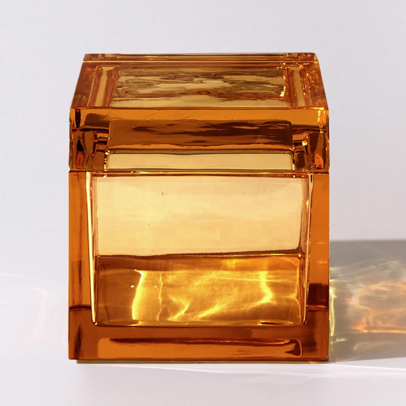 Scatola scultorea in cristallo soffiato a mano Palmi Amber