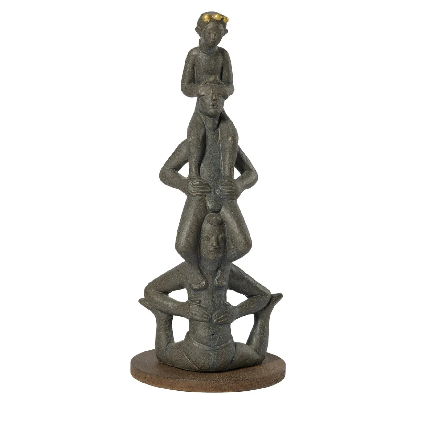 Scultura Acrobat in gres smaltato bruno e oro