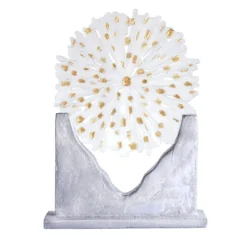 Scultura Cristallo di Luce in vetro trasparente con mica dorata e base in cemento argentato