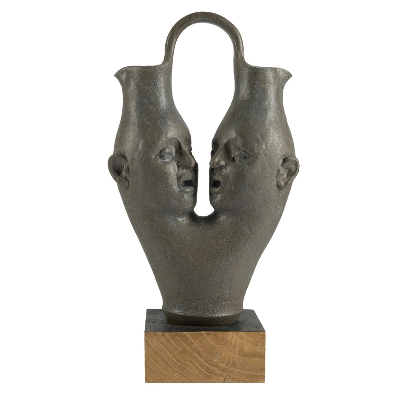 Scultura Dialogo in gres smaltato bruno