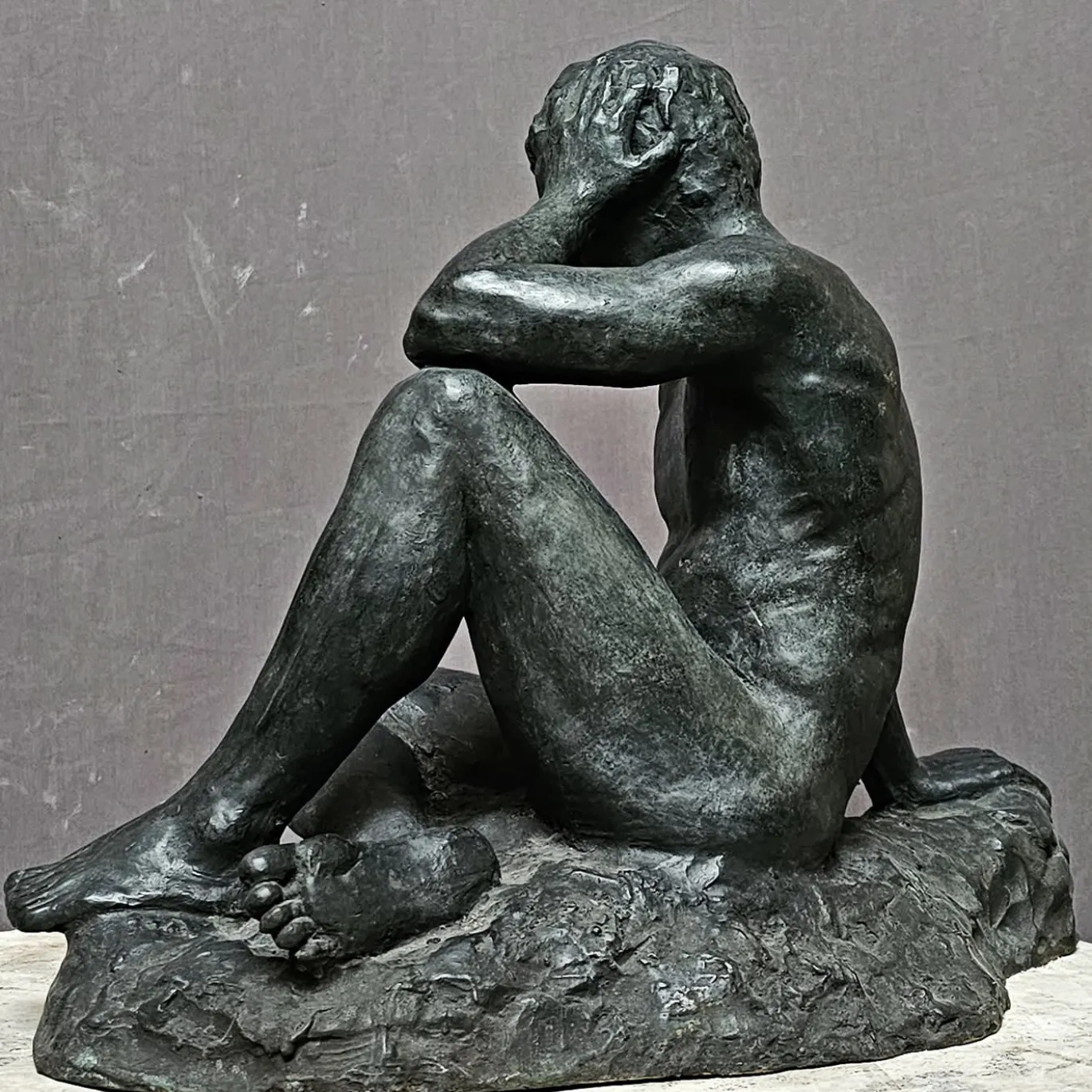Scultura Il Pensatore in Bronzo Verde