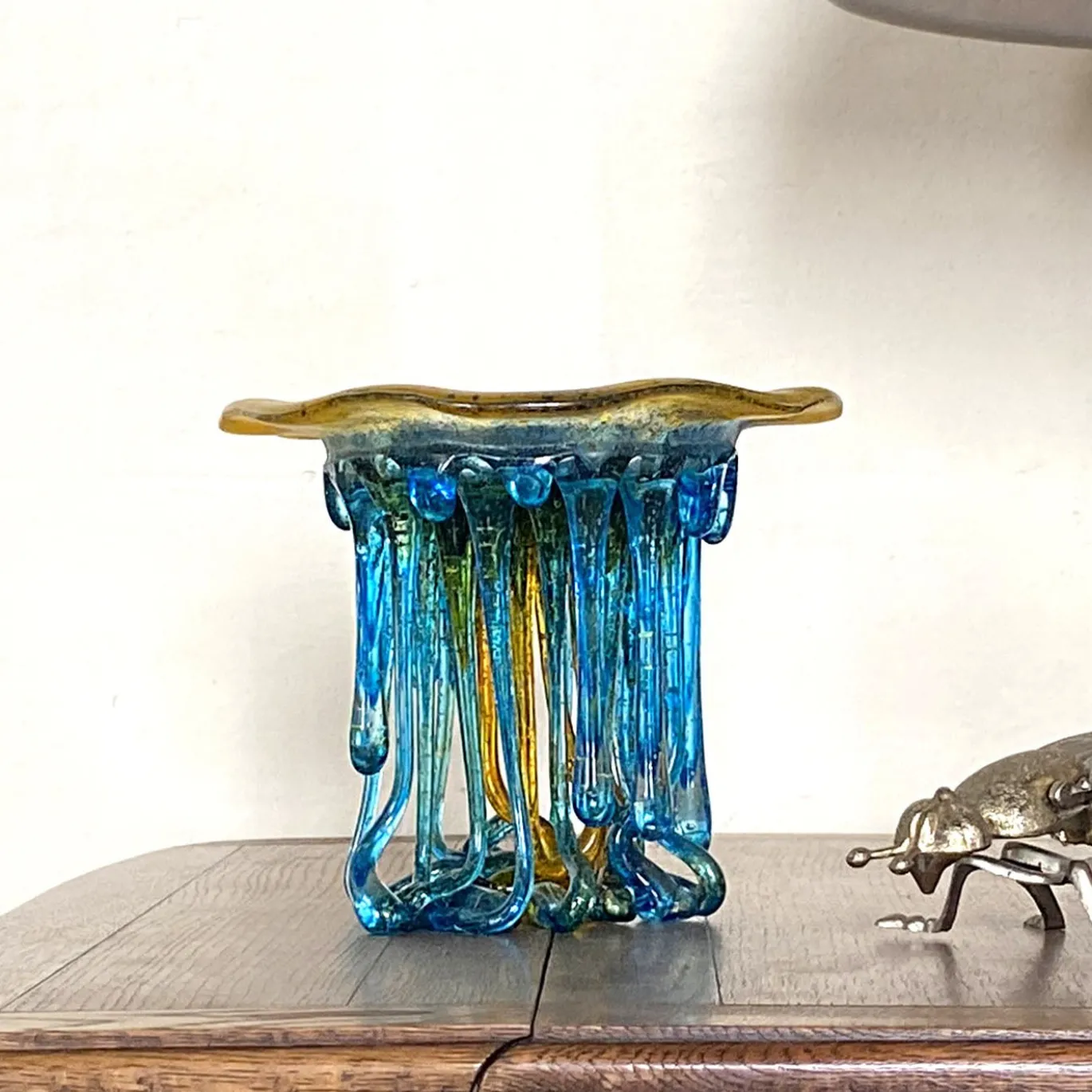 Scultura in Vetro Turchese e Oro