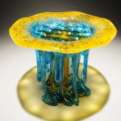 Scultura in Vetro Turchese e Oro