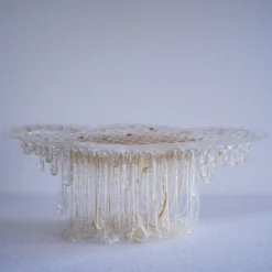 Scultura Pioggia di Pepite in vetro trasparente con mica dorata