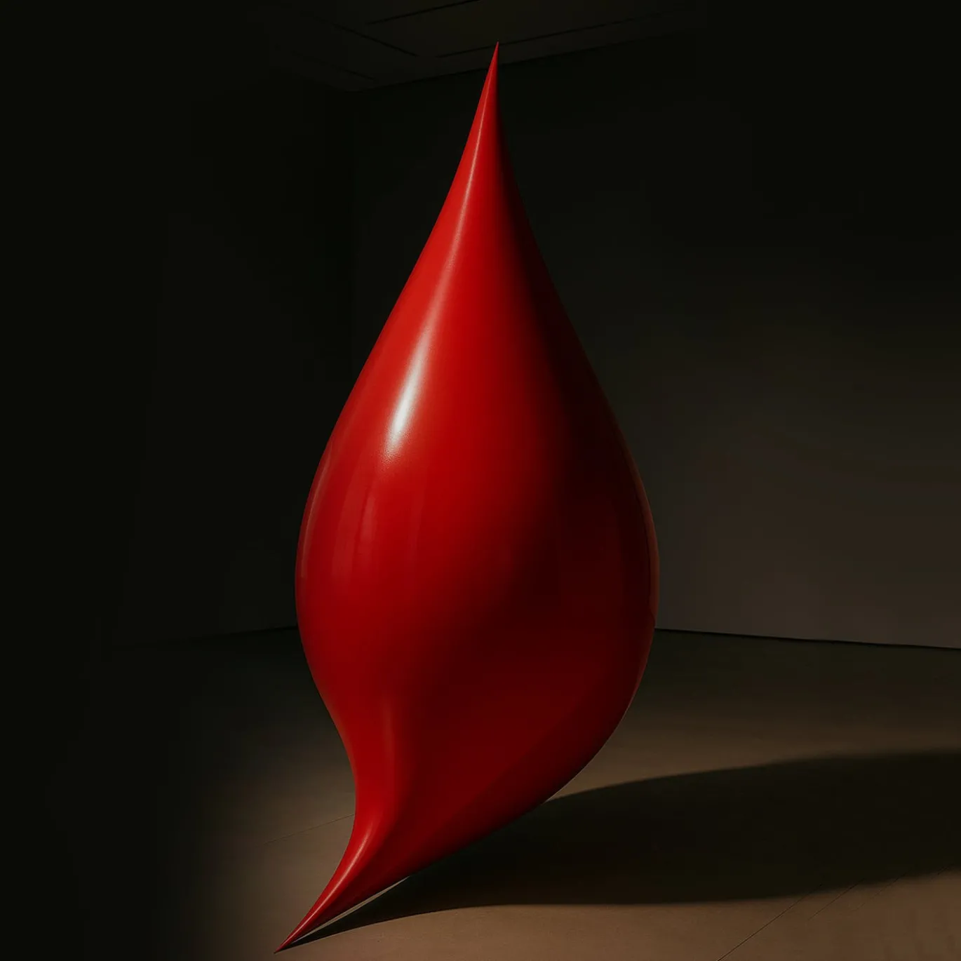 Scultura Shitataru in acciaio inox a goccia rossa lucida