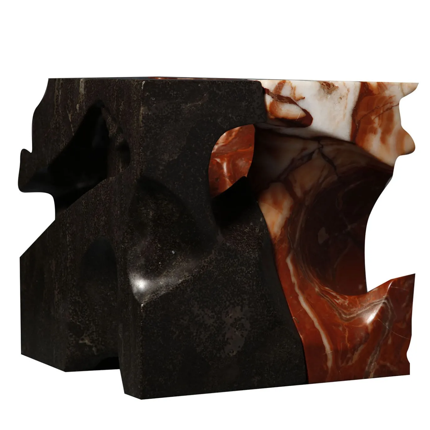 Scultura The Kiss in marmo rosso e nero