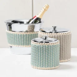 Secchiello da champagne in pelle e rattan verde Mentone