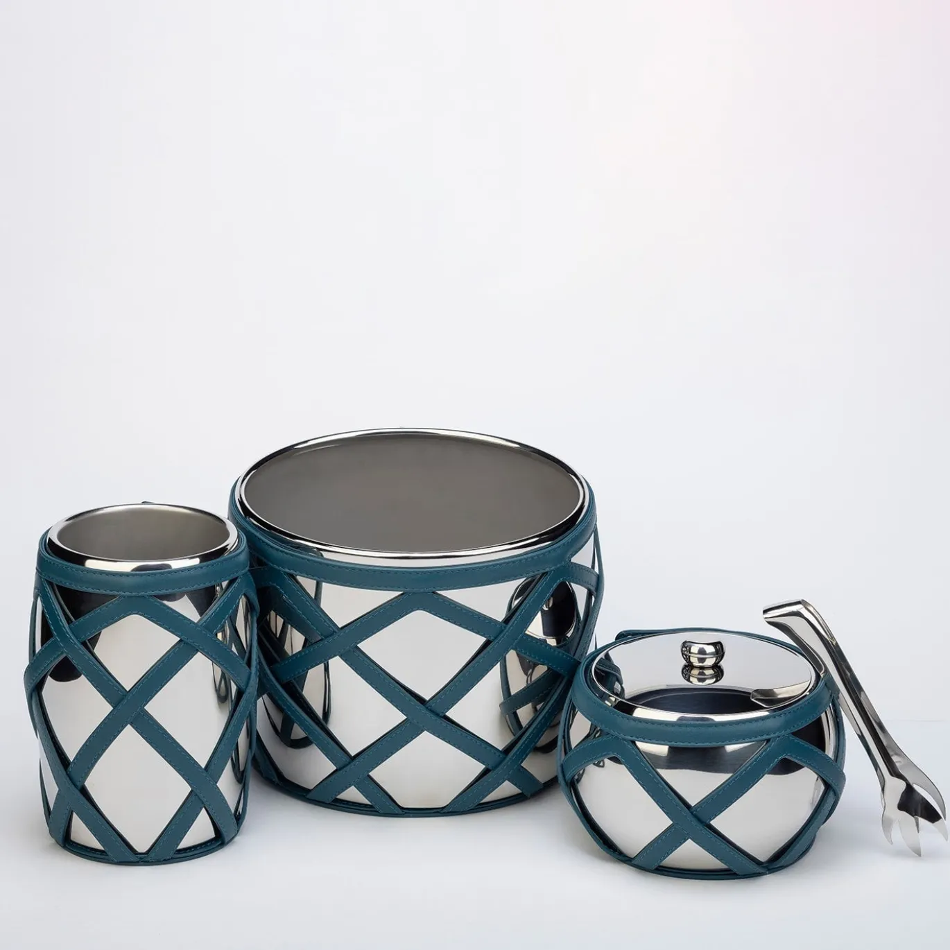 Secchiello per ghiaccio Escher Amalfi Blue con pinze per ghiaccio