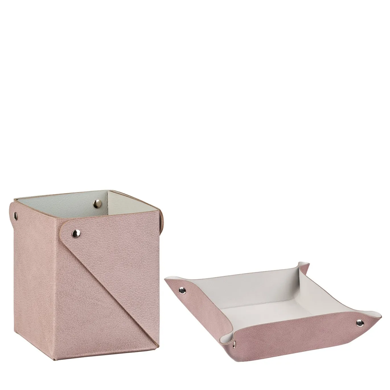 Set con vide poche e scatola miu in pelle color ostrica e rosa cenere