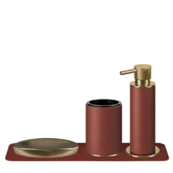 Set da bagno bordeaux con dettagli dorati