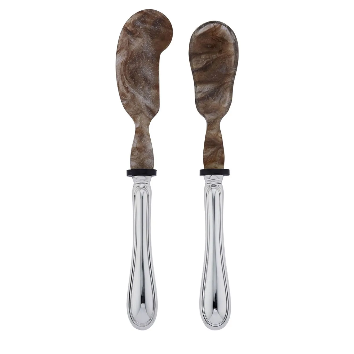 Set da Caviale con Cucchiaio e Spatola in Ottone Placcato Argento e Corno