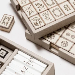 Set da Gioco Mahjong Lux in Pelle Beige