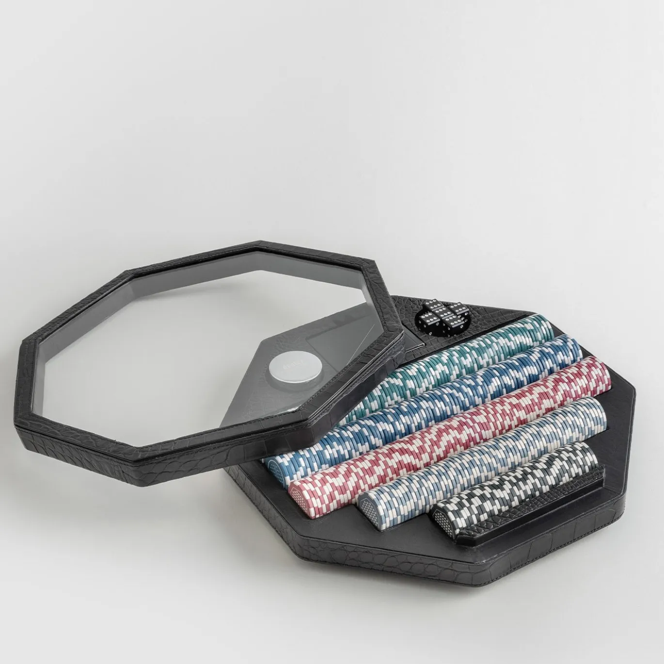 Set da gioco per poker in pelle nera