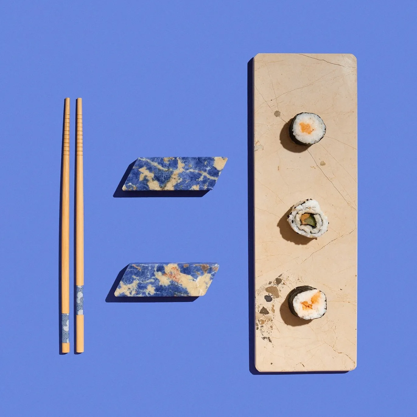 Set da 6 pezzi in Pietra Pugliese e Marmo Blu per Sushi