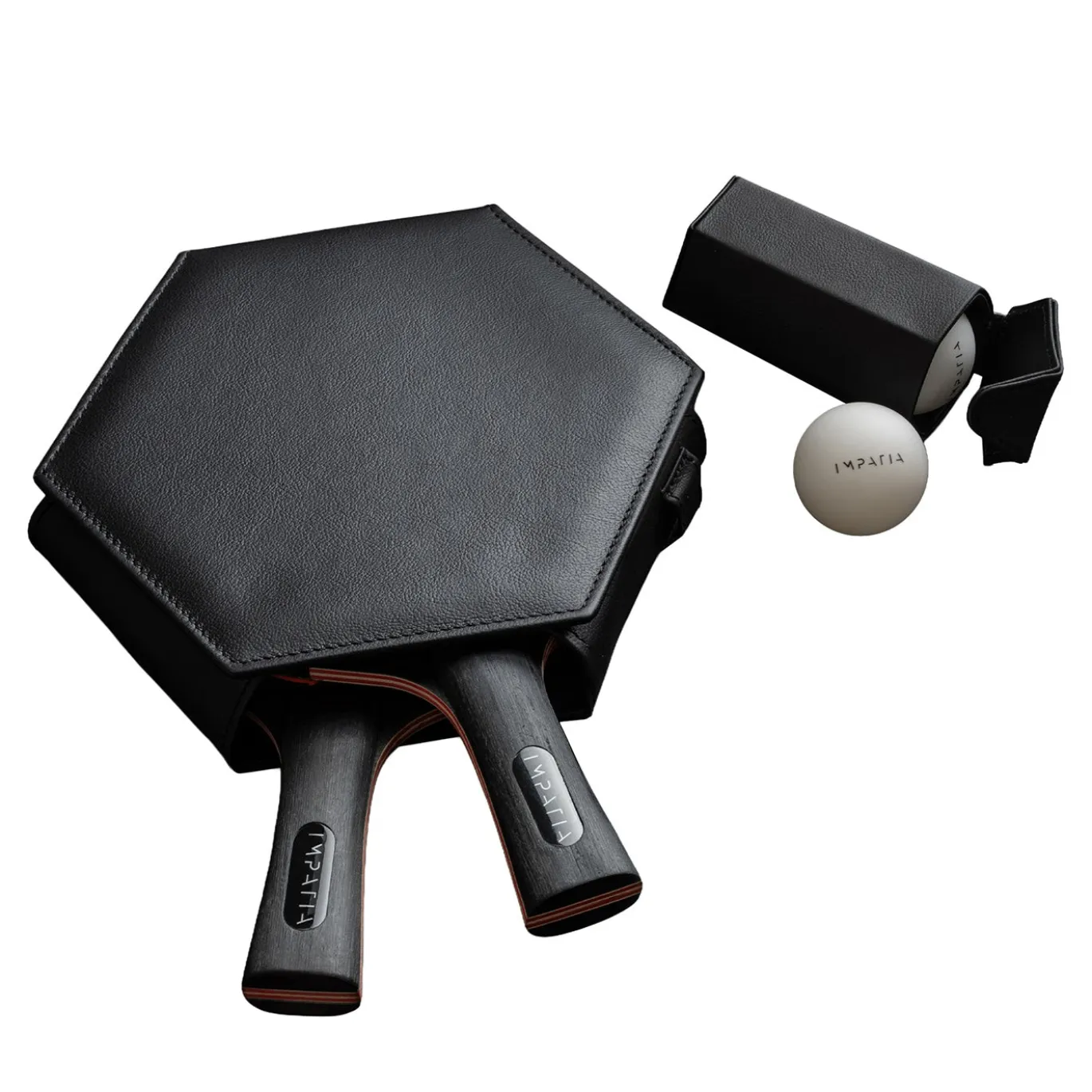 Set da 2 Racchette da Ping-Pong in Pelle Nera con Palline