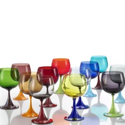 Set di 4 bicchieri a stelo Burlesque verdi e mirtillo di Stefano Marcato