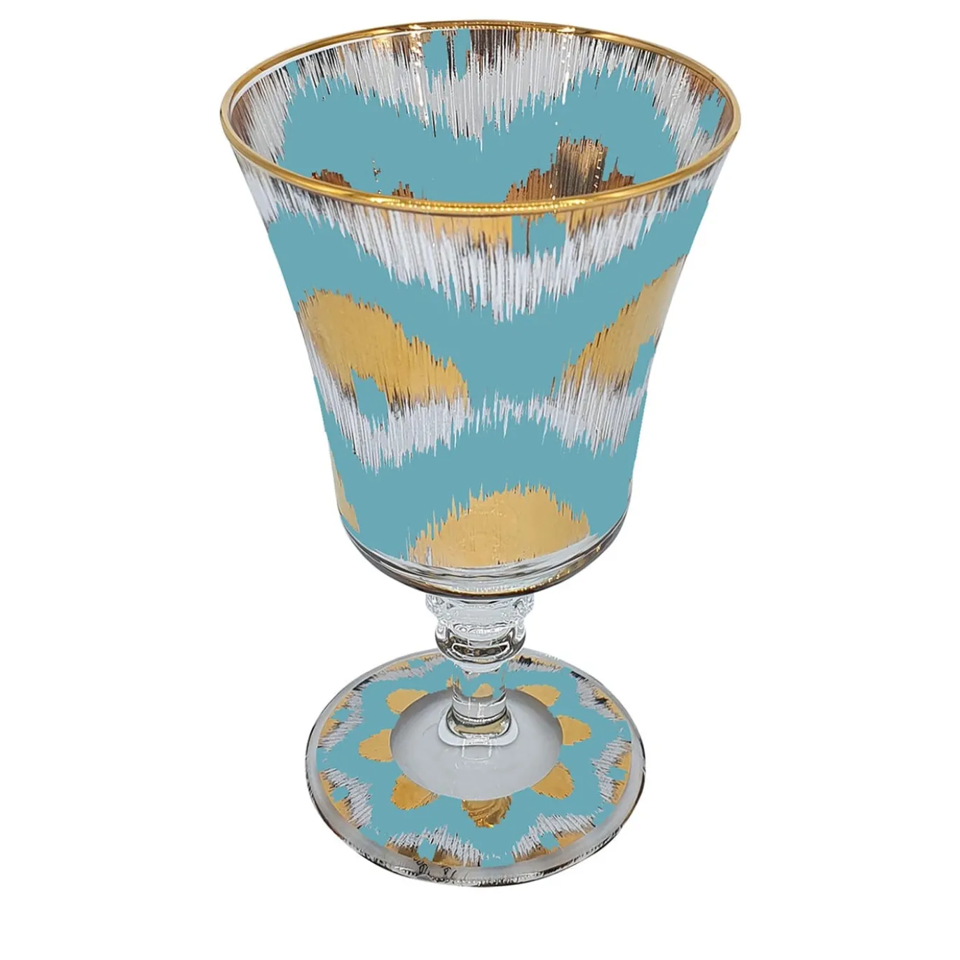 Set di 4 bicchieri da vino Ikat oro e azzurro