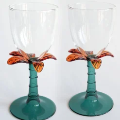 Set di 6 bicchieri da vino in vetro soffiato Las Palmas con forma di palma