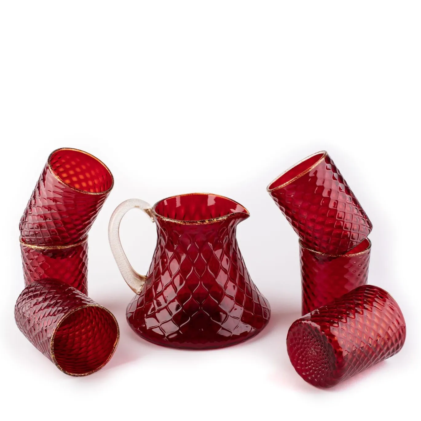 Set di 6 bicchieri e brocca Balloton rossa