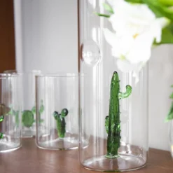 Set di 4 bicchieri e brocca con cactus
