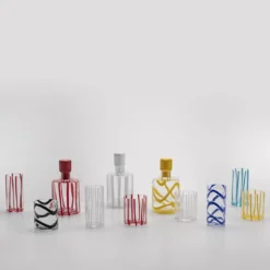 Set di 6 bicchieri highball Cyrcus in vetro di Murano bianco e trasparente a righe