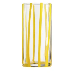 Set di 6 bicchieri highball Cyrcus in vetro di Murano rigato giallo e trasparente