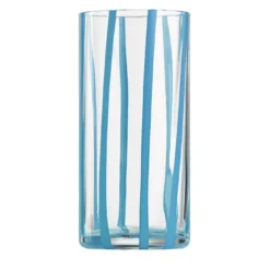 Set di 6 bicchieri highball Cyrcus in vetro di Murano rigato azzurro chiaro e trasparente