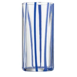 Set di 6 bicchieri Highball Cyrcus in vetro di Murano rigato blu e trasparente