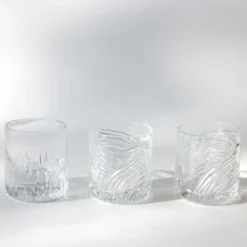 Set di 3 bicchieri in cristallo trasparente Alisei incisi a mano