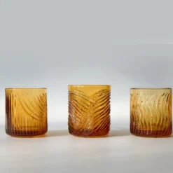 Set di 3 bicchieri in cristallo ambra Eolia incisi a mano